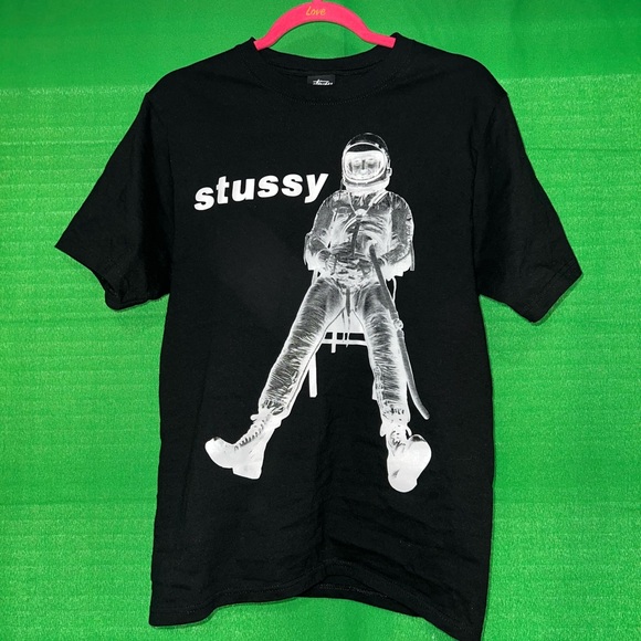 Stussy Black Short Sleeve Tee with Astronaut Graphic - Picture 1 of 3